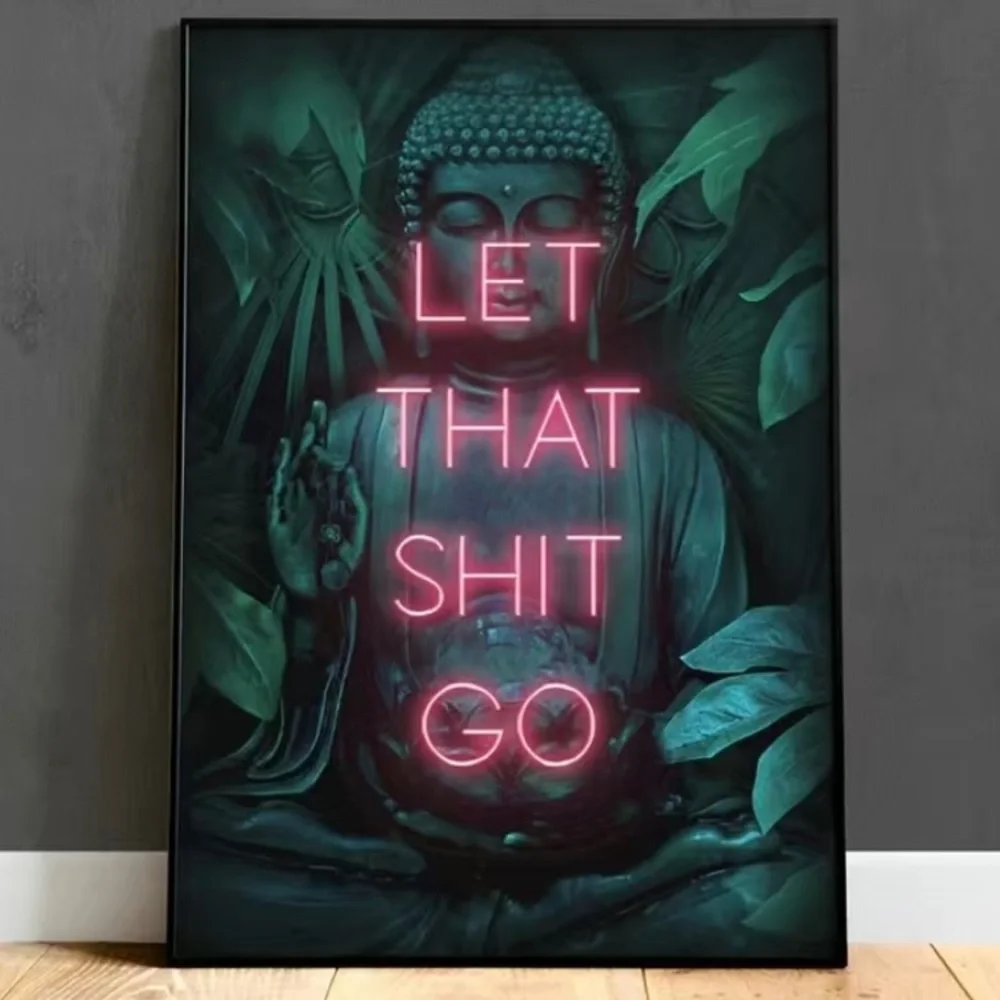 Buddha Funny Poster Green Leaves Bathroom Wall Sign Let That Shit Go 12x8in NEW